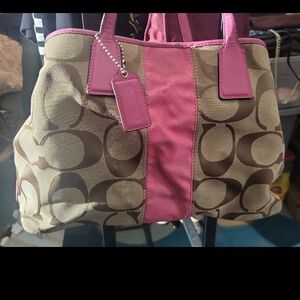 Coach Tan and Pink Signature Tote
